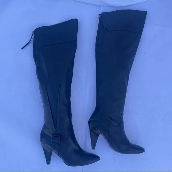 GUESS Black Genuine Leather Over The Knee Heeled Boots size 8.5 - Picture 4 of 16